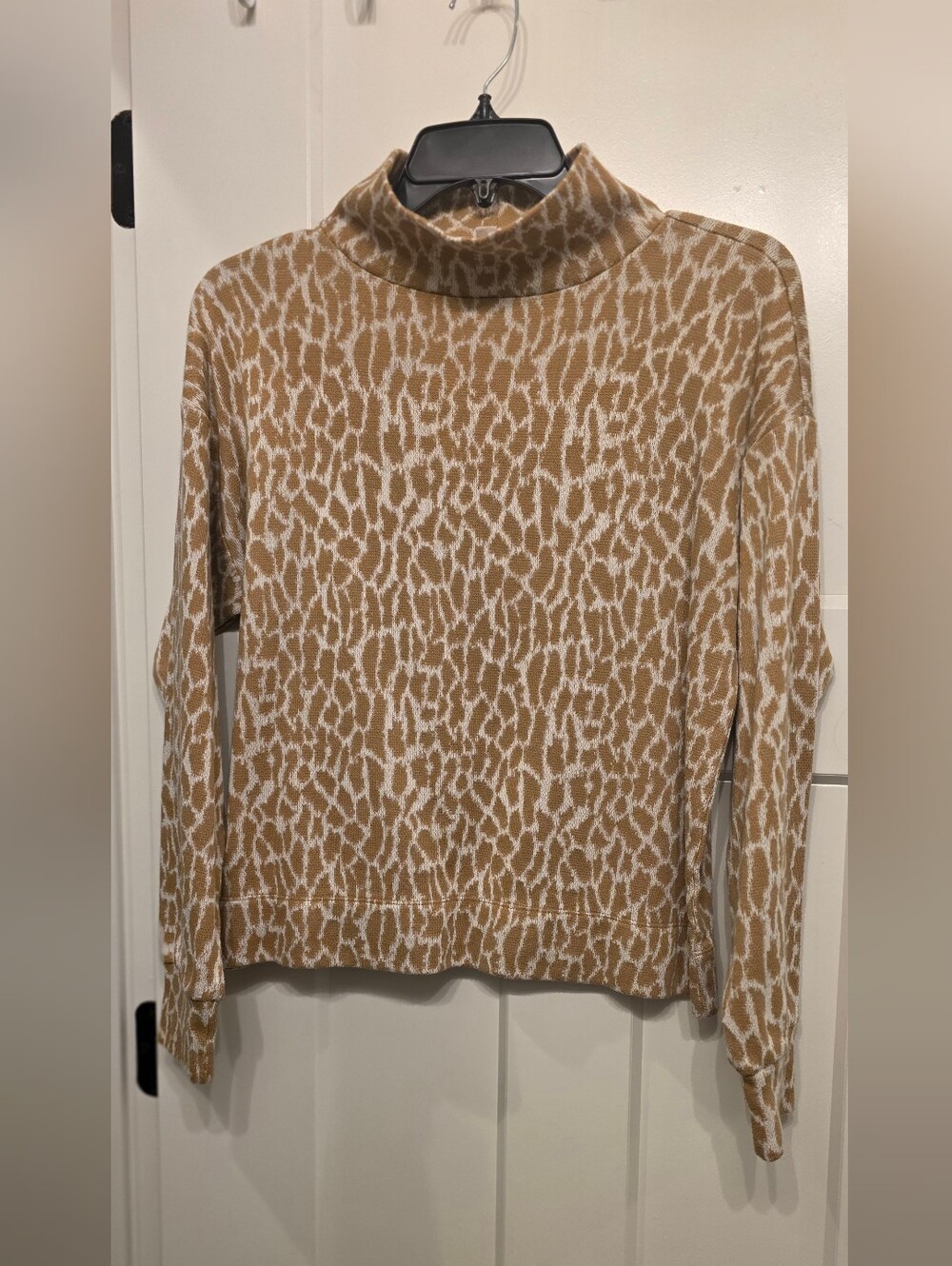 LOFT Camel and White Animal Print Turtleneck Sweater (Size Medium)